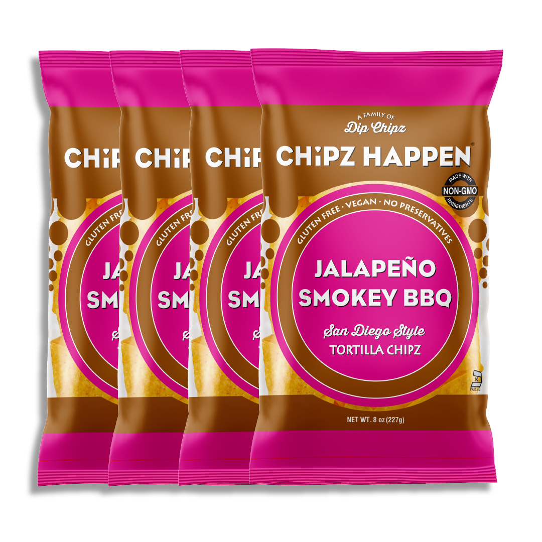 Jalapeno Smokey BBQ Tortilla Chipz - 4 Pack of 8oz Family Snack bag