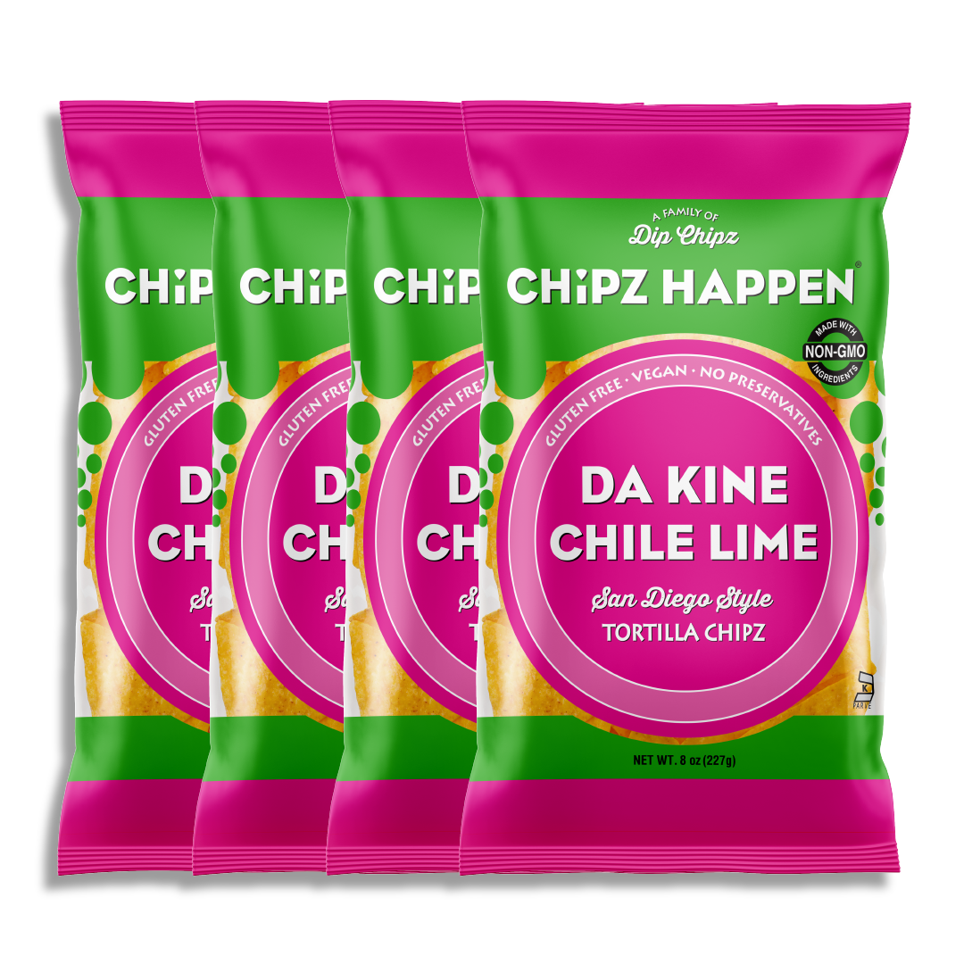 DaKine Chile Lime Tortilla Chipz - 4 Pack of 8oz Family Snack bag