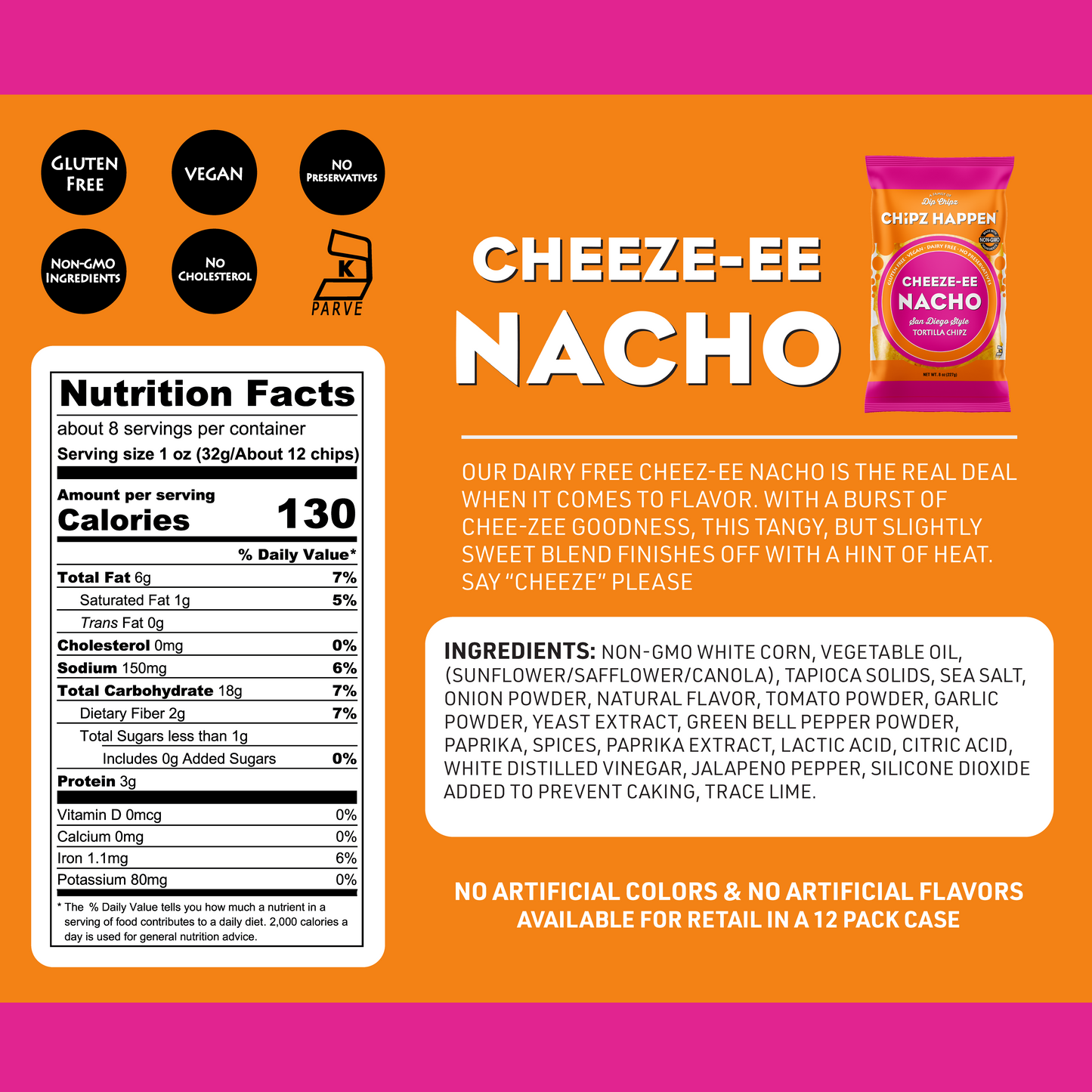 Cheeze-ee Nacho Tortilla Chipz - 4 Pack of 8oz  Family Snack bag